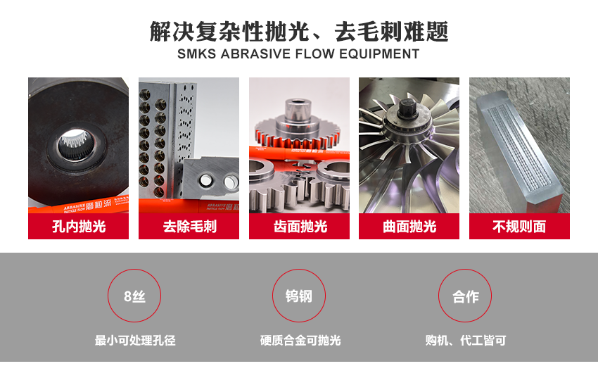 免去殘留磨料煩惱：斯曼克高速水粒子采用特殊流體磨料，不沾不黏免去殘留磨料清理煩惱。 高精度保持：斯曼克高速水粒子比標準磨粒流對精度的控制更高，還可用于薄壁工件的毛刺清理。 便于實現(xiàn)全自動化：斯曼克高速水粒子目前已經(jīng)為多家知名企業(yè)實現(xiàn)內(nèi)<a href='http://aspachord.cn' target='_blank'><u>交叉孔去毛刺</u></a>全自動化生產(chǎn)，無需人工參與。